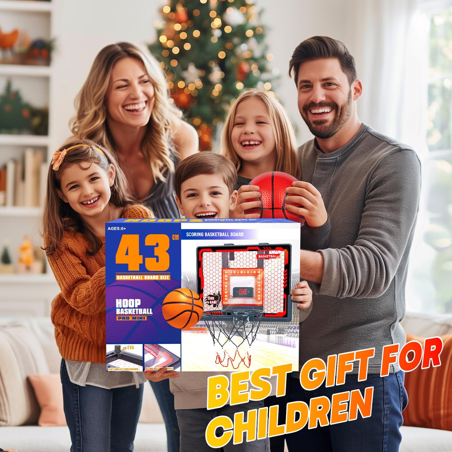 BADGOAL Indoor Basketball Hoop Pro for Kids – Over-The-Door with LED Light & Scoreboard (Blue)