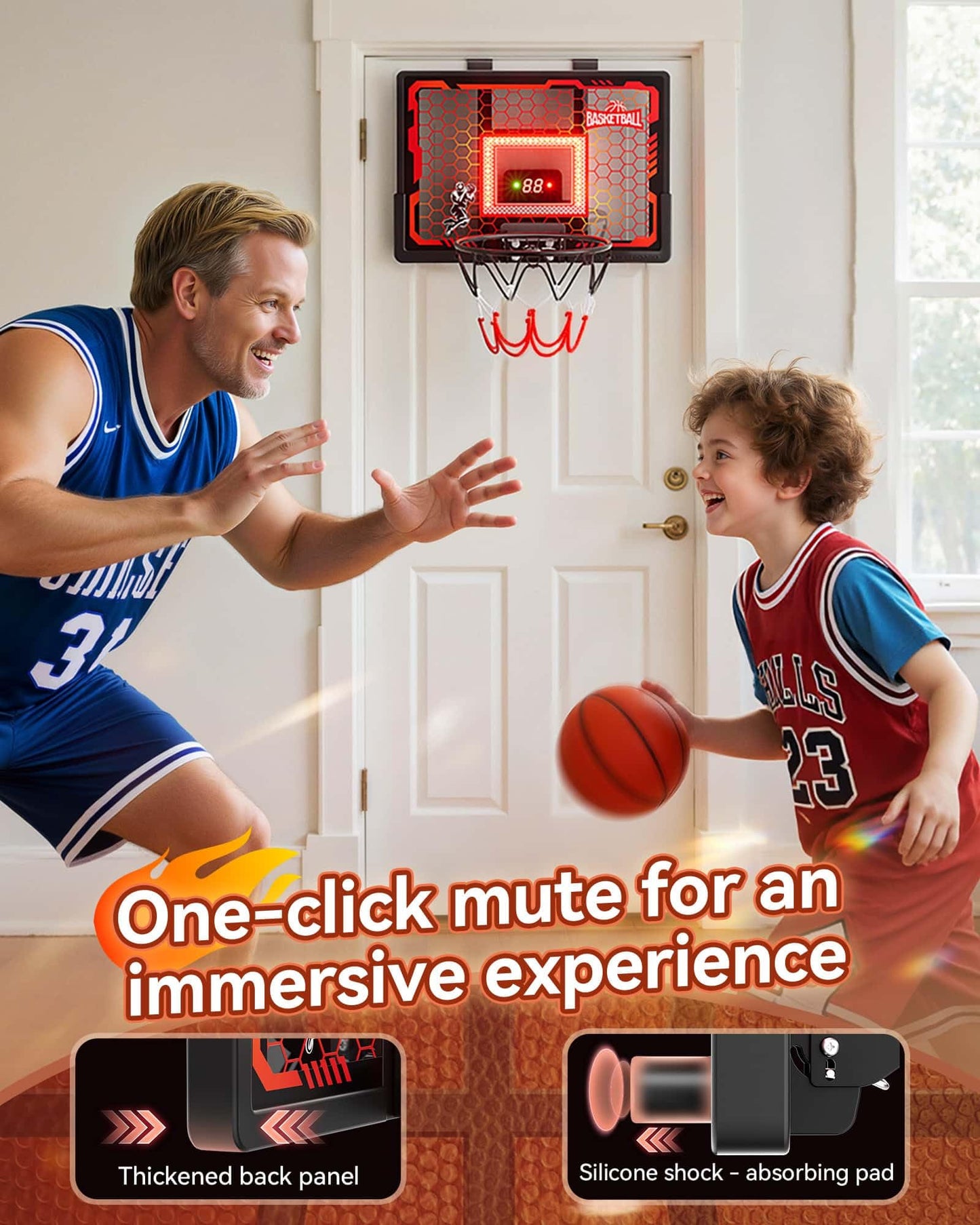 BADGOAL Indoor Basketball Hoop Toy for Kids – Over-The-Door Pro Hoop, 2026 Upgrade with LED Scoreboard