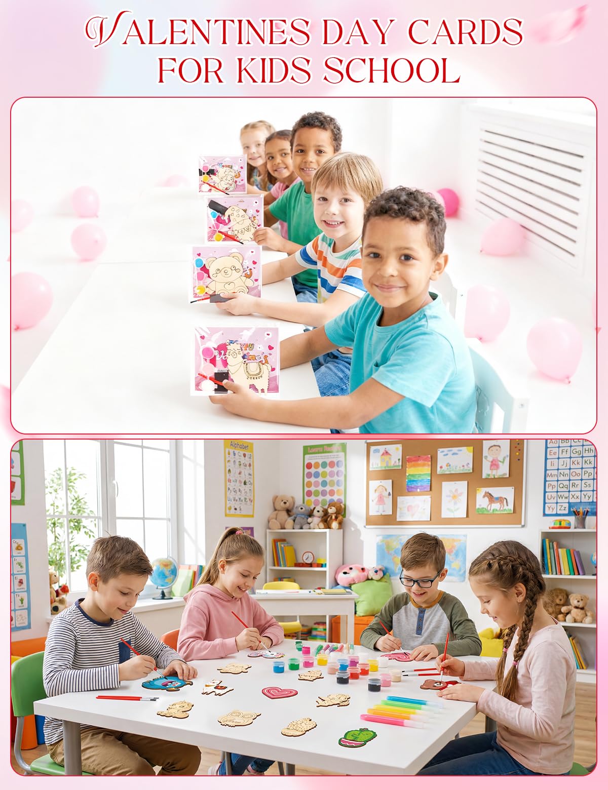 Bafeil 28-Piece Valentine Wood Crafts Kit for Classroom – Non-Toxic & Glow Pen