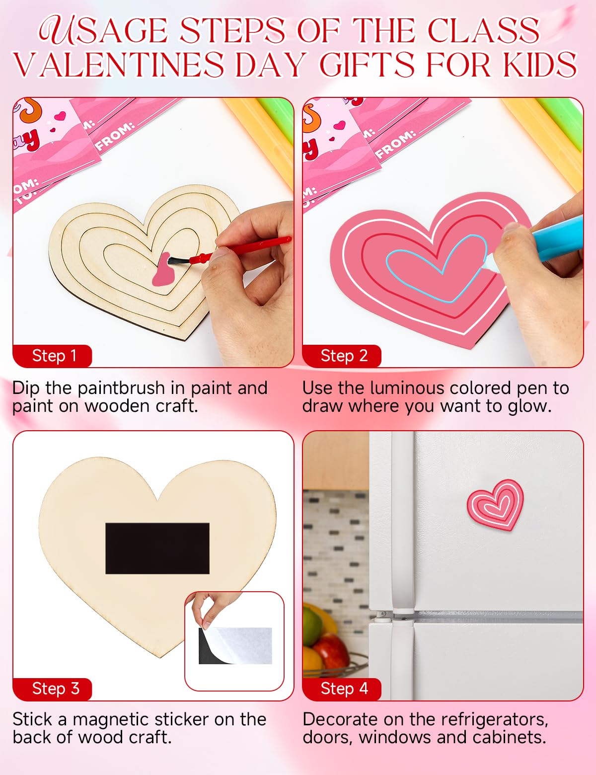 Bafeil 28-Piece Valentine Wood Crafts Kit for Classroom – Non-Toxic & Glow Pen