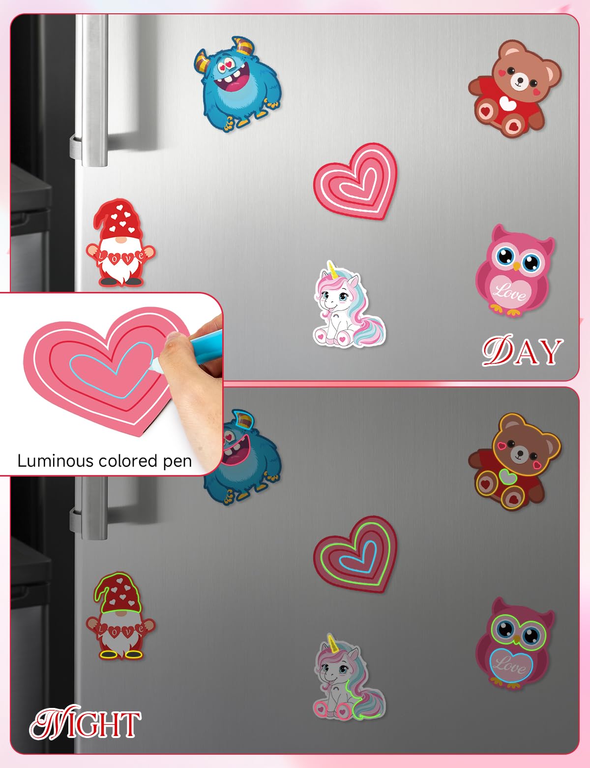 Bafeil 28-Piece Valentine Wood Crafts Kit for Classroom – Non-Toxic & Glow Pen