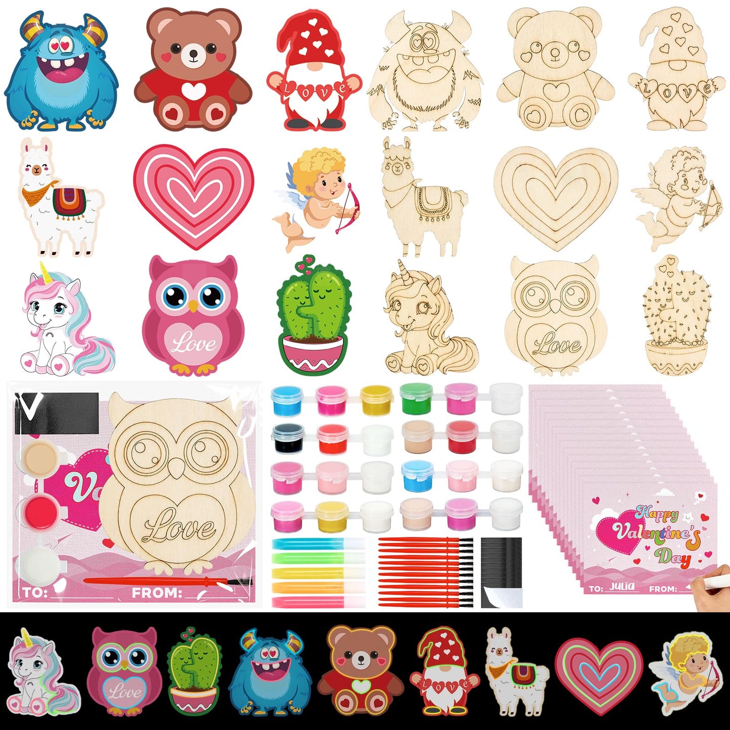Bafeil 28-Piece Valentine Wood Crafts Kit for Classroom – Non-Toxic & Glow Pen