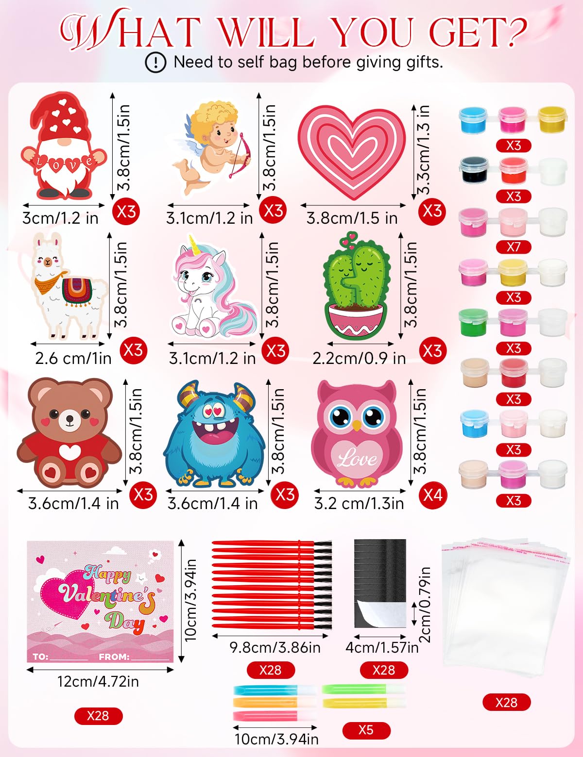Bafeil 28-Piece Valentine Wood Crafts Kit for Classroom – Non-Toxic & Glow Pen
