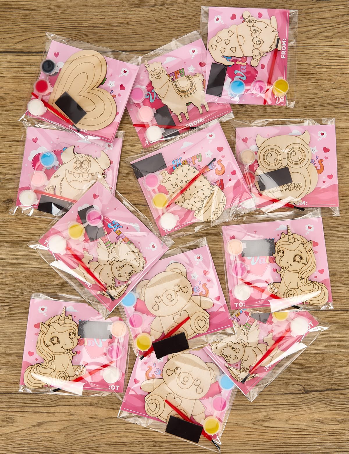 Bafeil 28-Piece Valentine Wood Crafts Kit for Classroom – Non-Toxic & Glow Pen