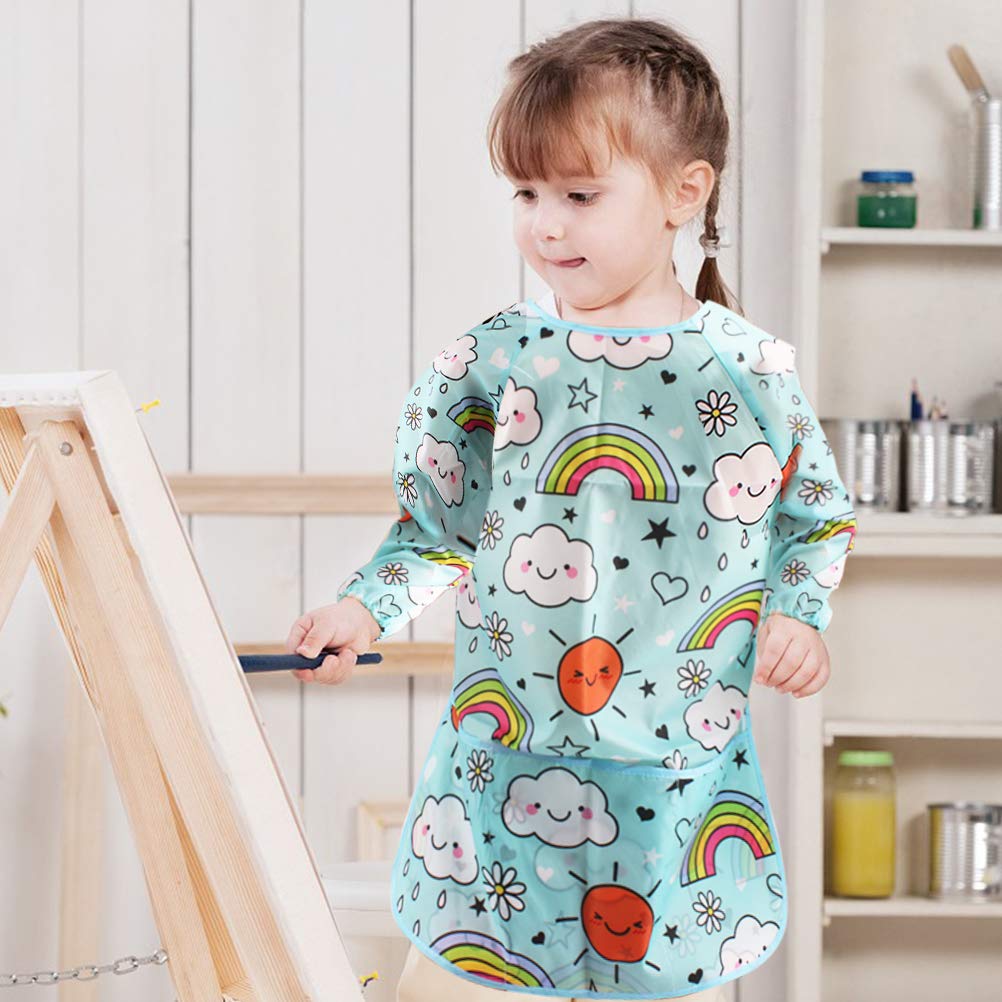 BAHABY 2 Pack Kids Art Smock - Waterproof Painting Apron with Long Sleeves & 3 Pockets (Ages 3-8)