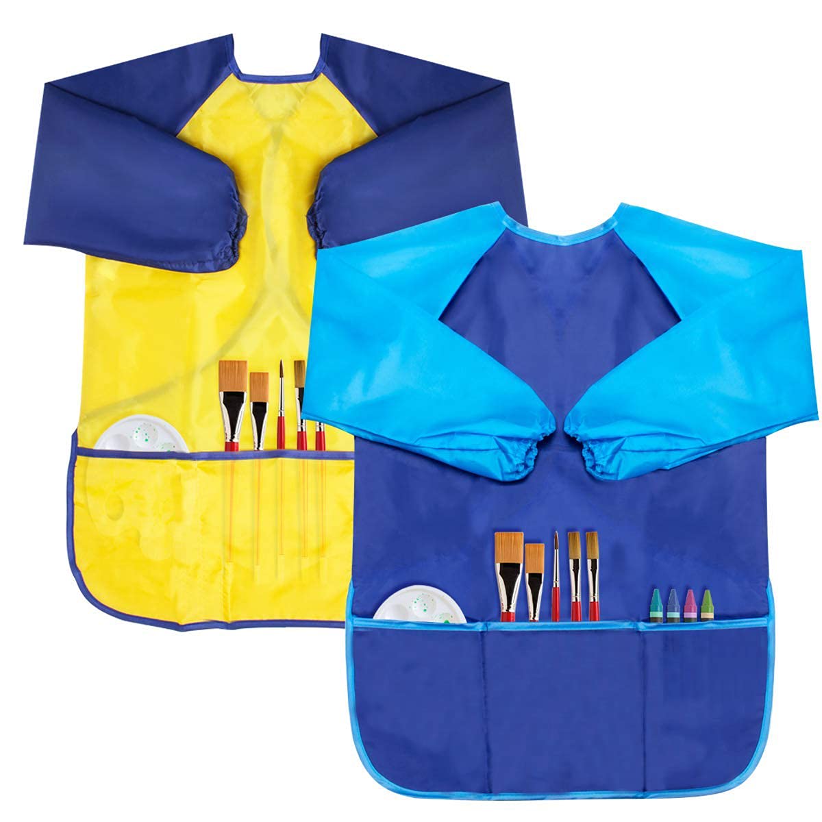 BAHABY Kids Art Smocks 2 Pack – Long Sleeve Painting Smocks with 3 Pockets