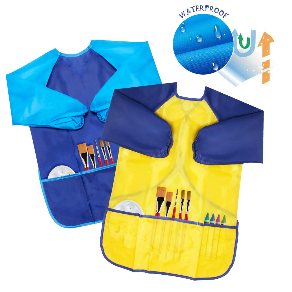 BAHABY Kids Art Smocks 2 Pack – Long Sleeve Painting Smocks with 3 Pockets