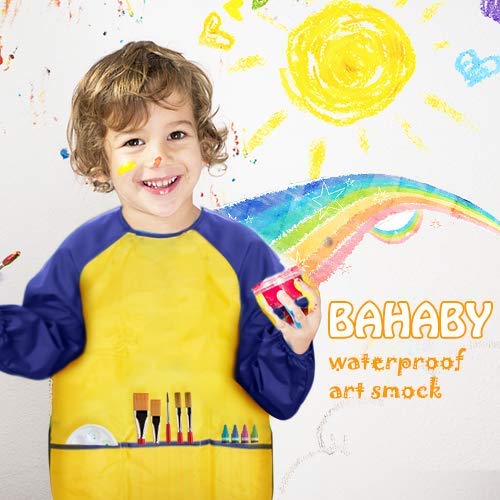 BAHABY Kids Art Smocks 2 Pack – Long Sleeve Painting Smocks with 3 Pockets