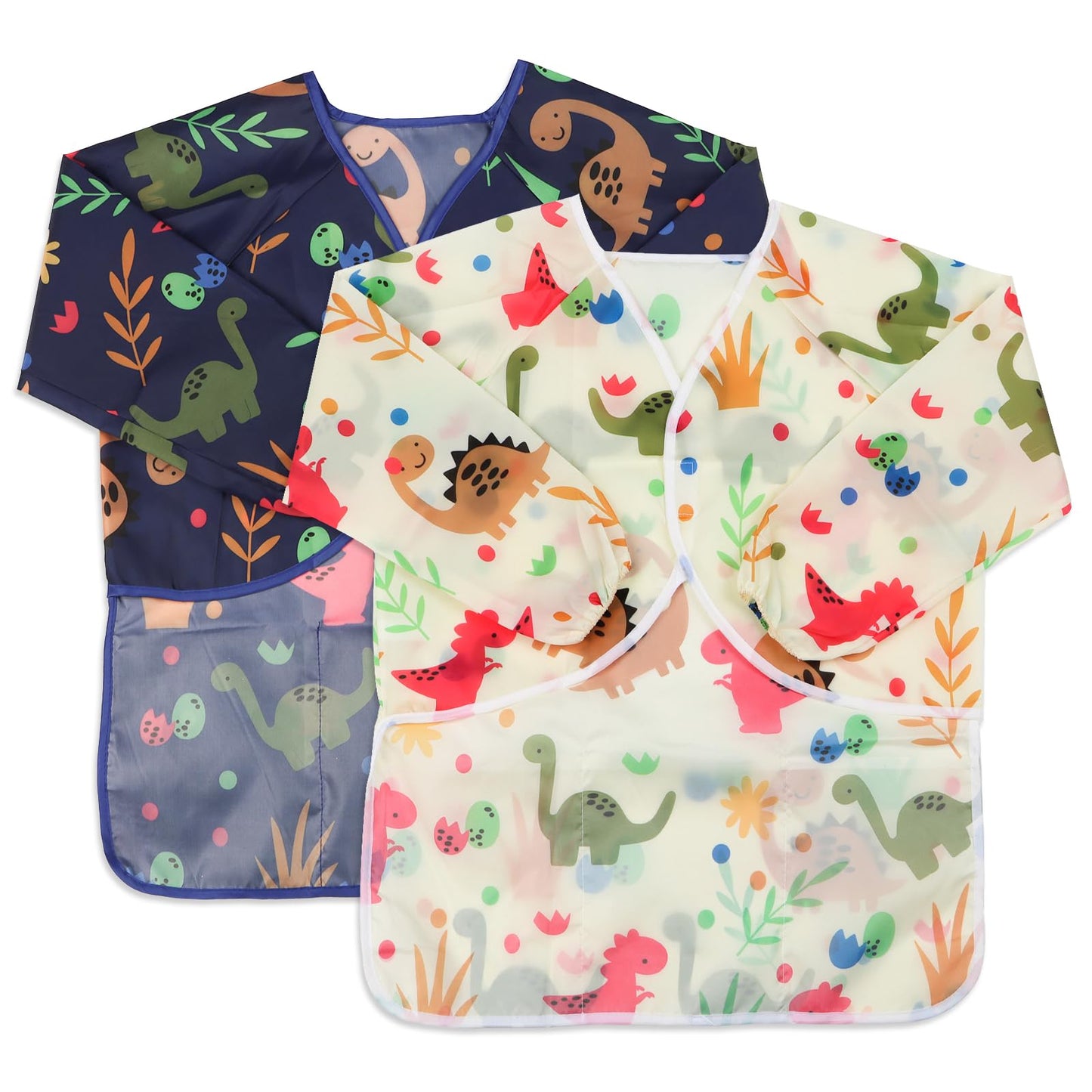 BAHABY Kids Art Smocks 2 Pack – Dinosaur Painting Aprons, Waterproof, Long Sleeve (Ages 3-8)