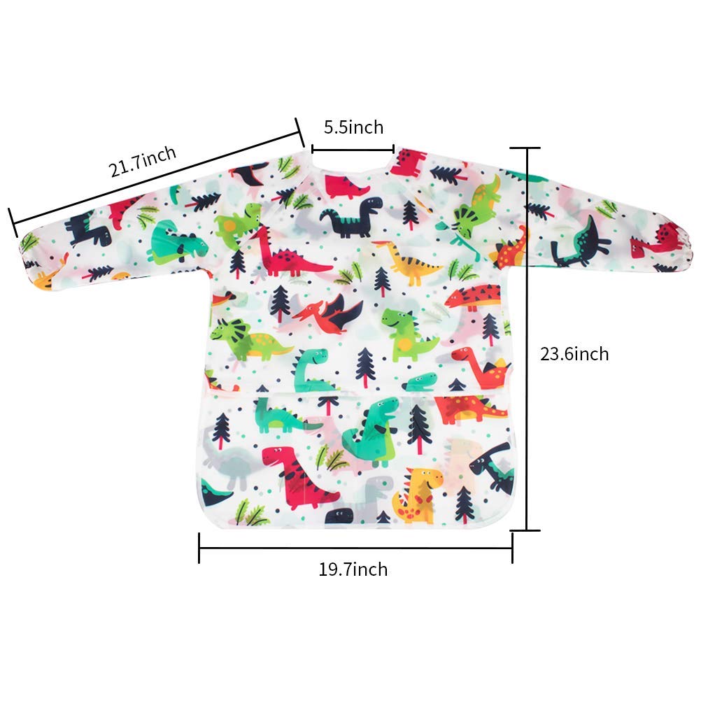 BAHABY Kids Art Smocks 2 Pack – Dinosaur Painting Apron, Waterproof Long Sleeve with 3 Pockets (Ages 3–8)