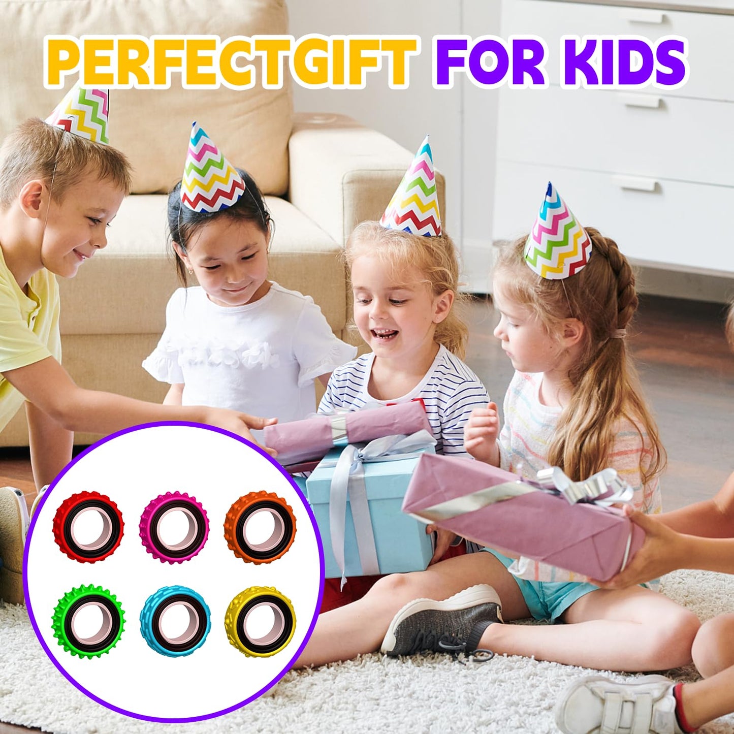 baigald Sensory Fidget Rings for Kids — Quiet Finger Spinner Stress Toys