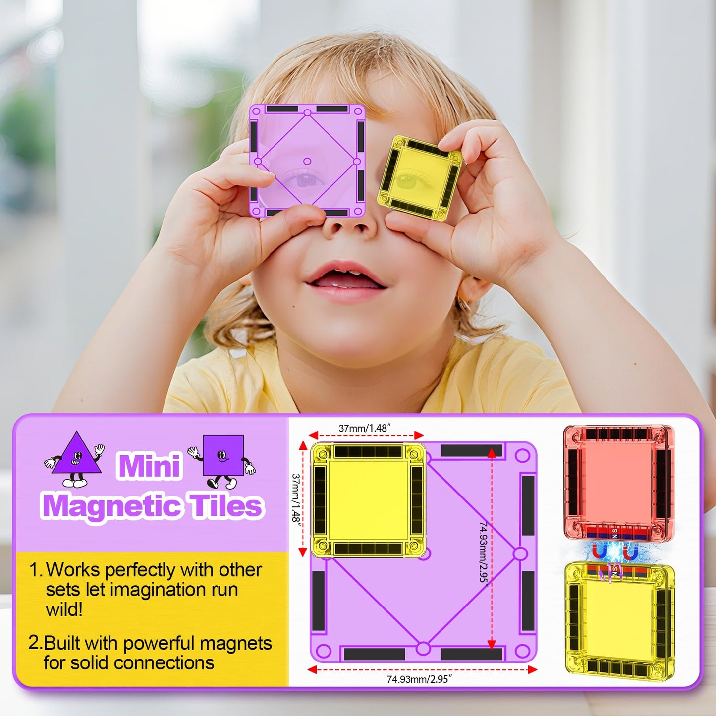 BAIJLE 46PCS Mini Magnetic Tiles – Portable Travel Set for Kids Aged 4-8 | Creative Building Toys