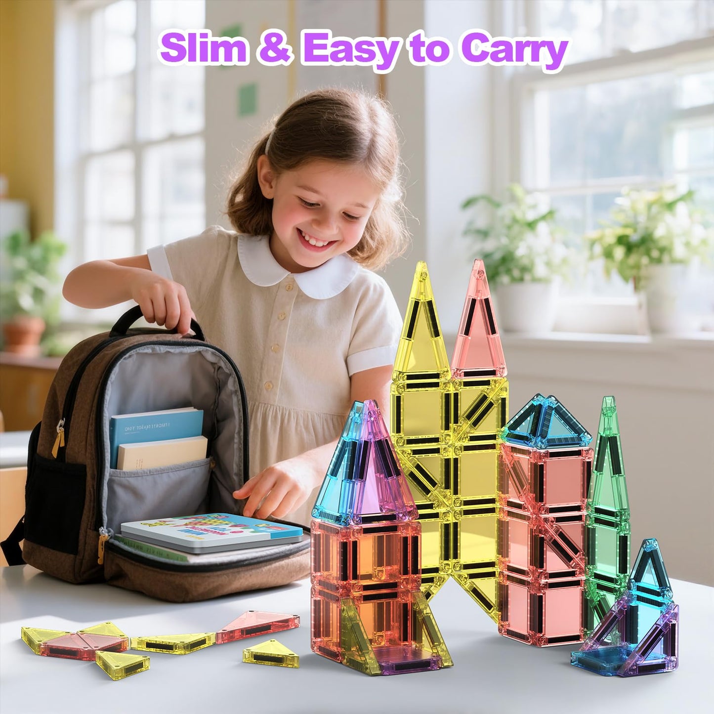 BAIJLE 46PCS Mini Magnetic Tiles – Portable Travel Set for Kids Aged 4-8 | Creative Building Toys