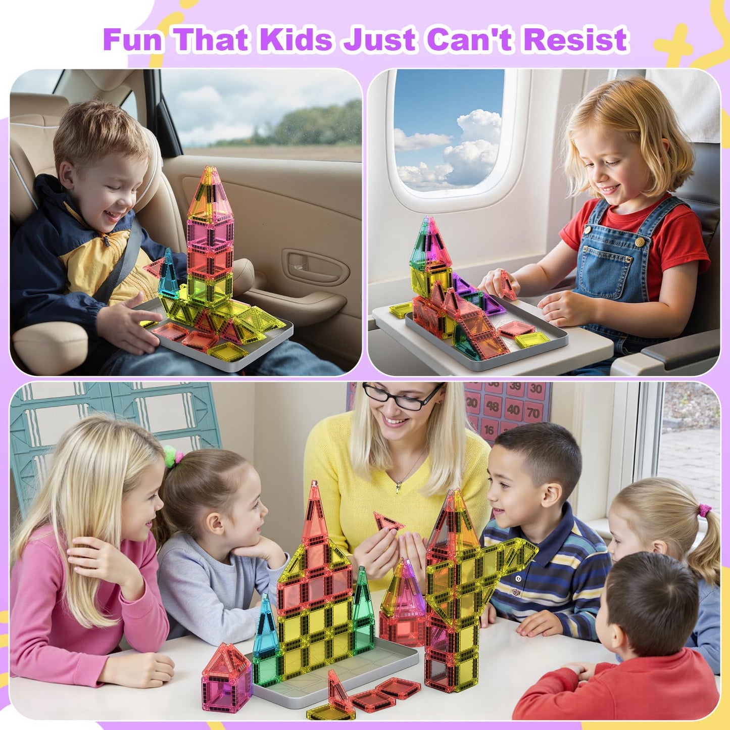 BAIJLE 46PCS Mini Magnetic Tiles – Portable Travel Set for Kids Aged 4-8 | Creative Building Toys