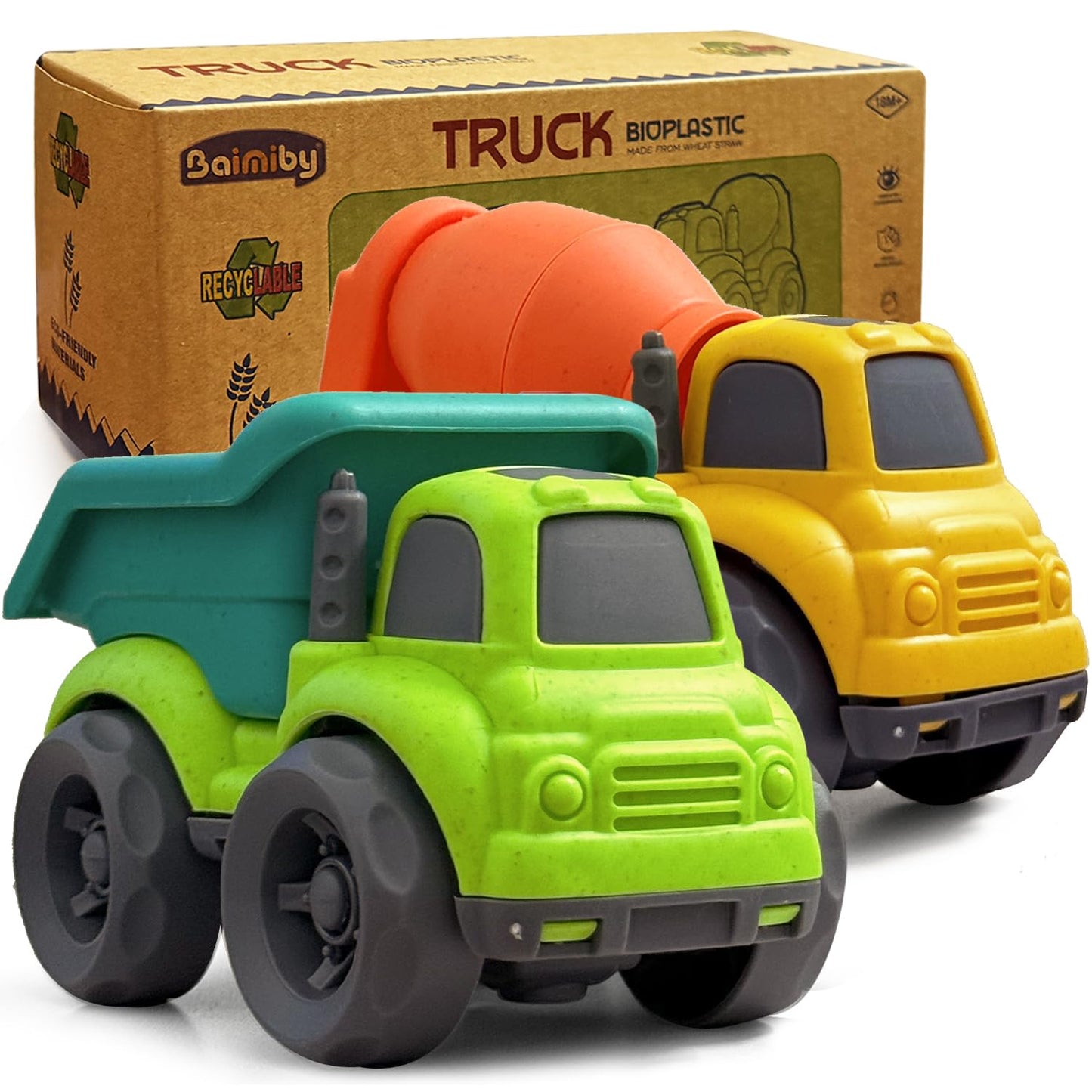 Baimiby Toddler Toy Cars – Dump Truck & Cement Mixer, BPA-Free Outdoor Toys for 1-3 Year Olds