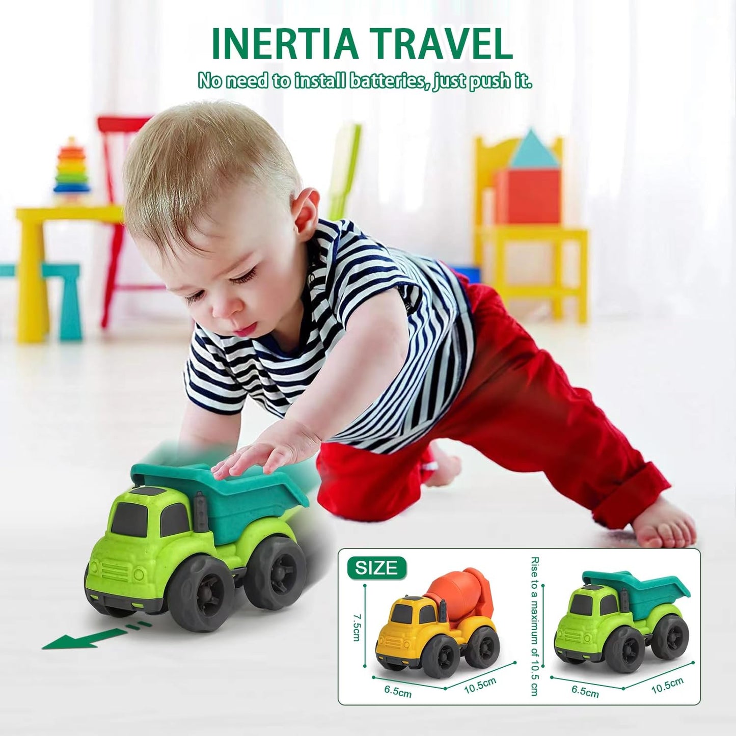 Baimiby Toddler Toy Cars – Dump Truck & Cement Mixer, BPA-Free Outdoor Toys for 1-3 Year Olds