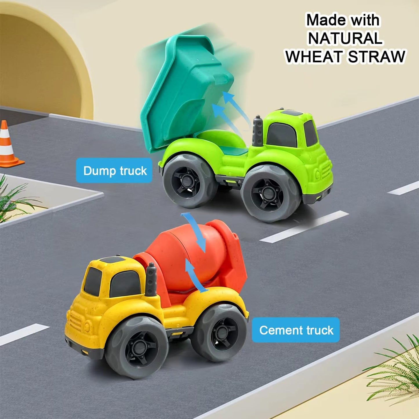 Baimiby Toddler Toy Cars – Dump Truck & Cement Mixer, BPA-Free Outdoor Toys for 1-3 Year Olds