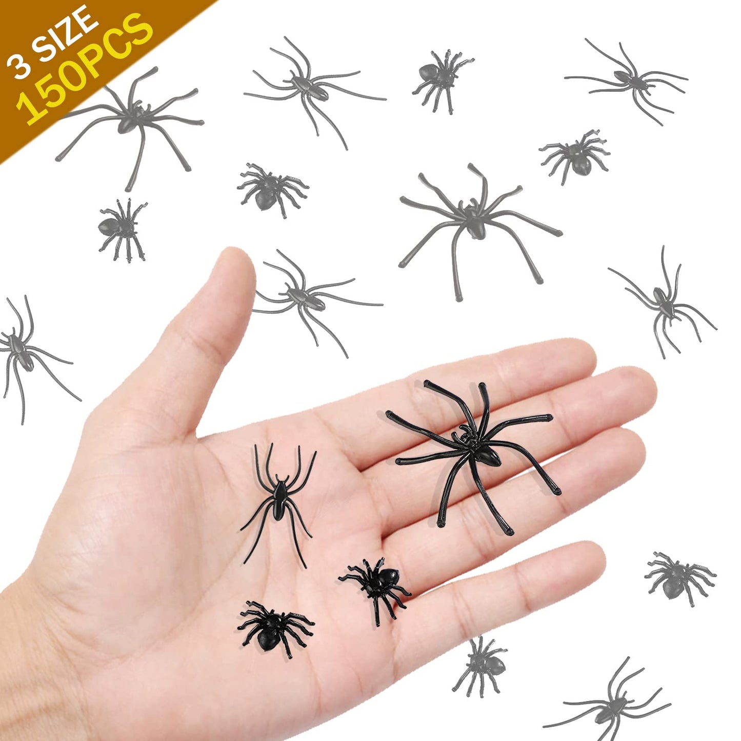 BAINFE 150Pcs Spider Set — Realistic 3 Sizes for Halloween Pranks & Decor