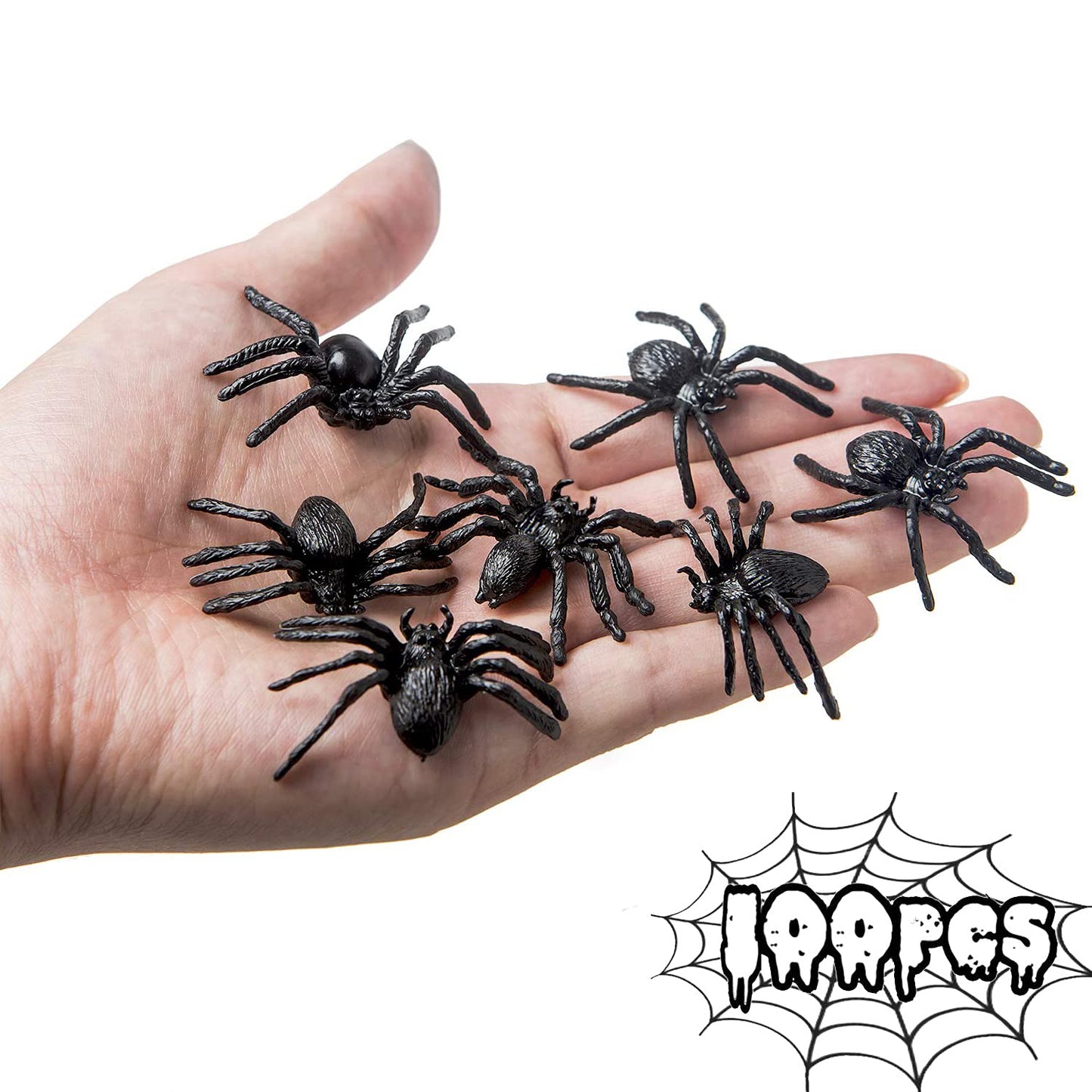 BAINFE 100PCS Realistic Plastic Spiders for Halloween Decor & Pranks
