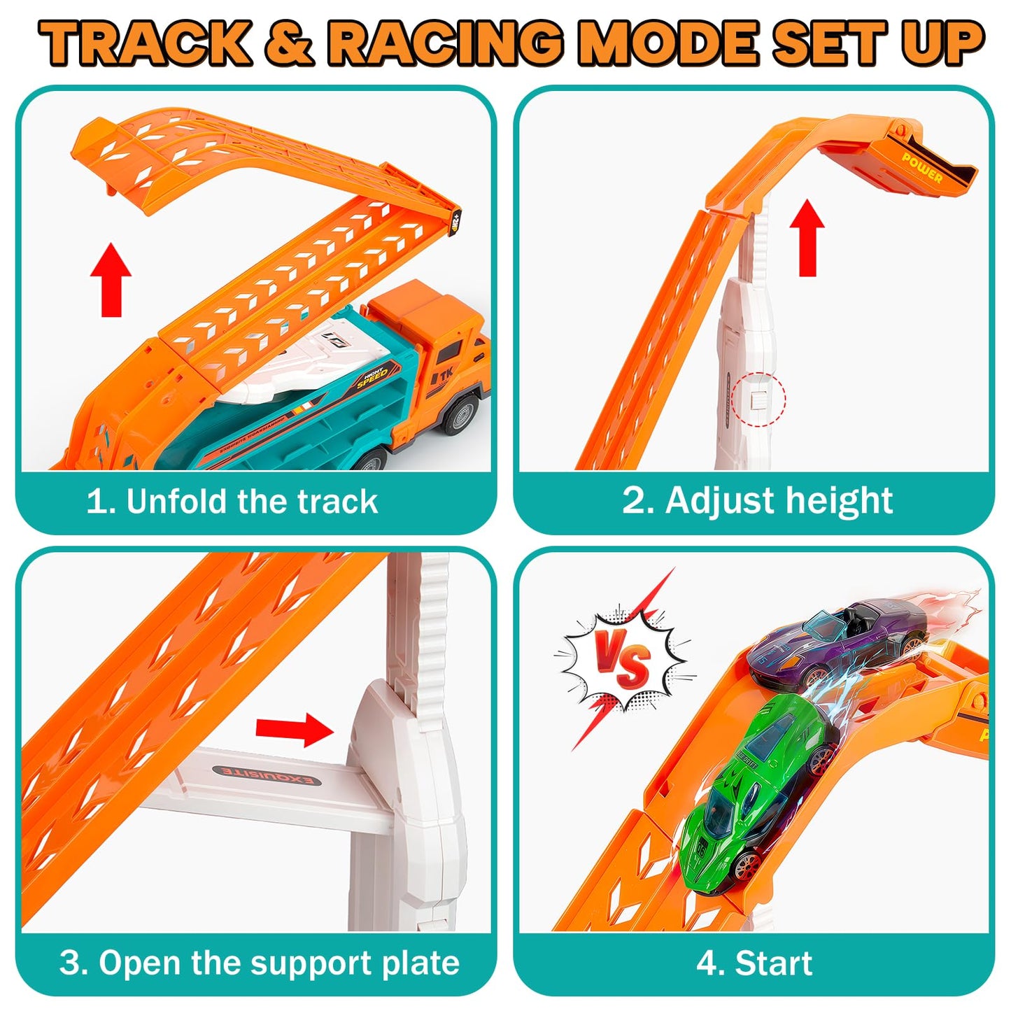 BainGesk Carrier Truck Toys – 2.8-Ft Race Track with 6 Die-Cast Cars for Ages 3–6