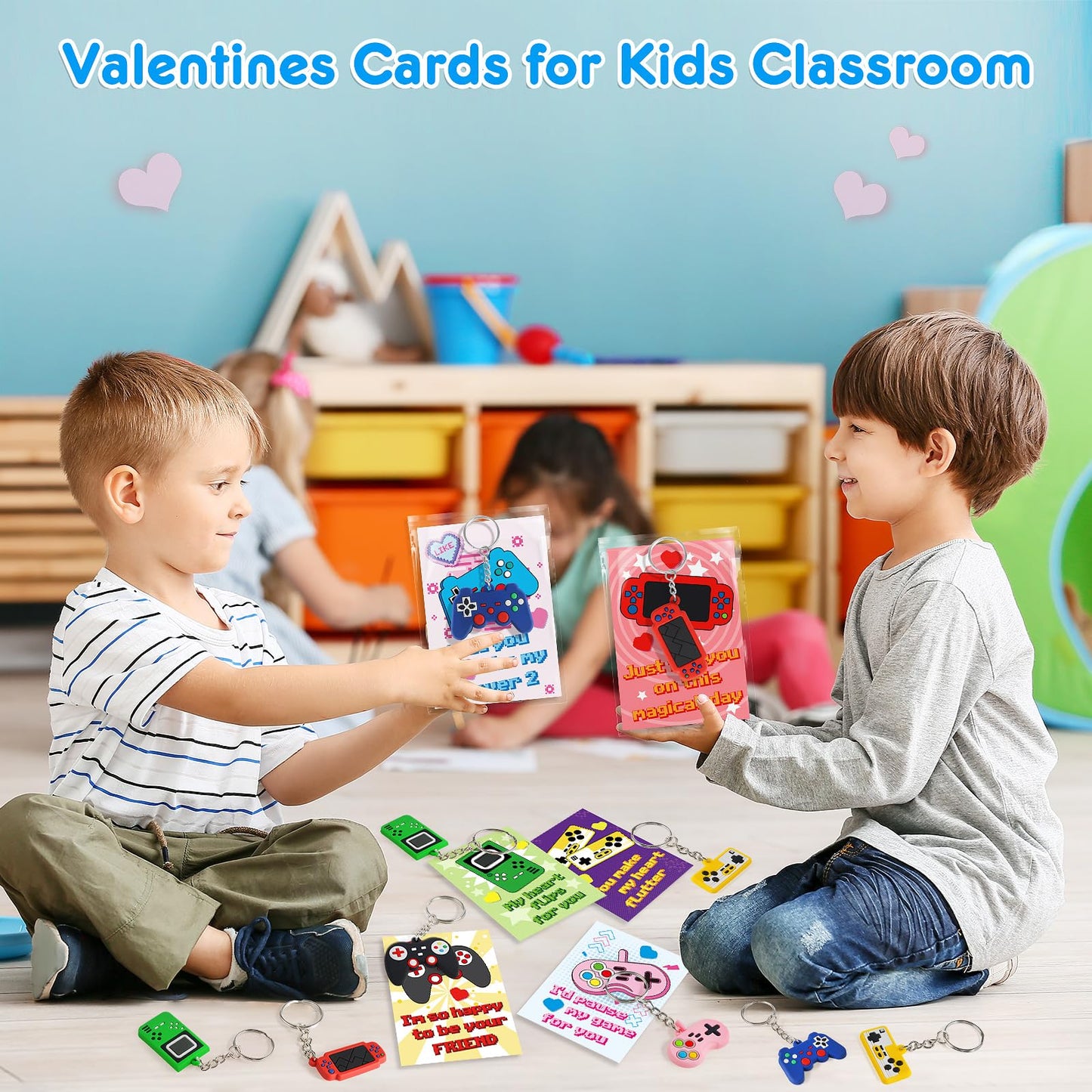 BainGesk Valentines Day Cards for Kids – 30 Pack with Game Console Keychains for Classroom Exchanges