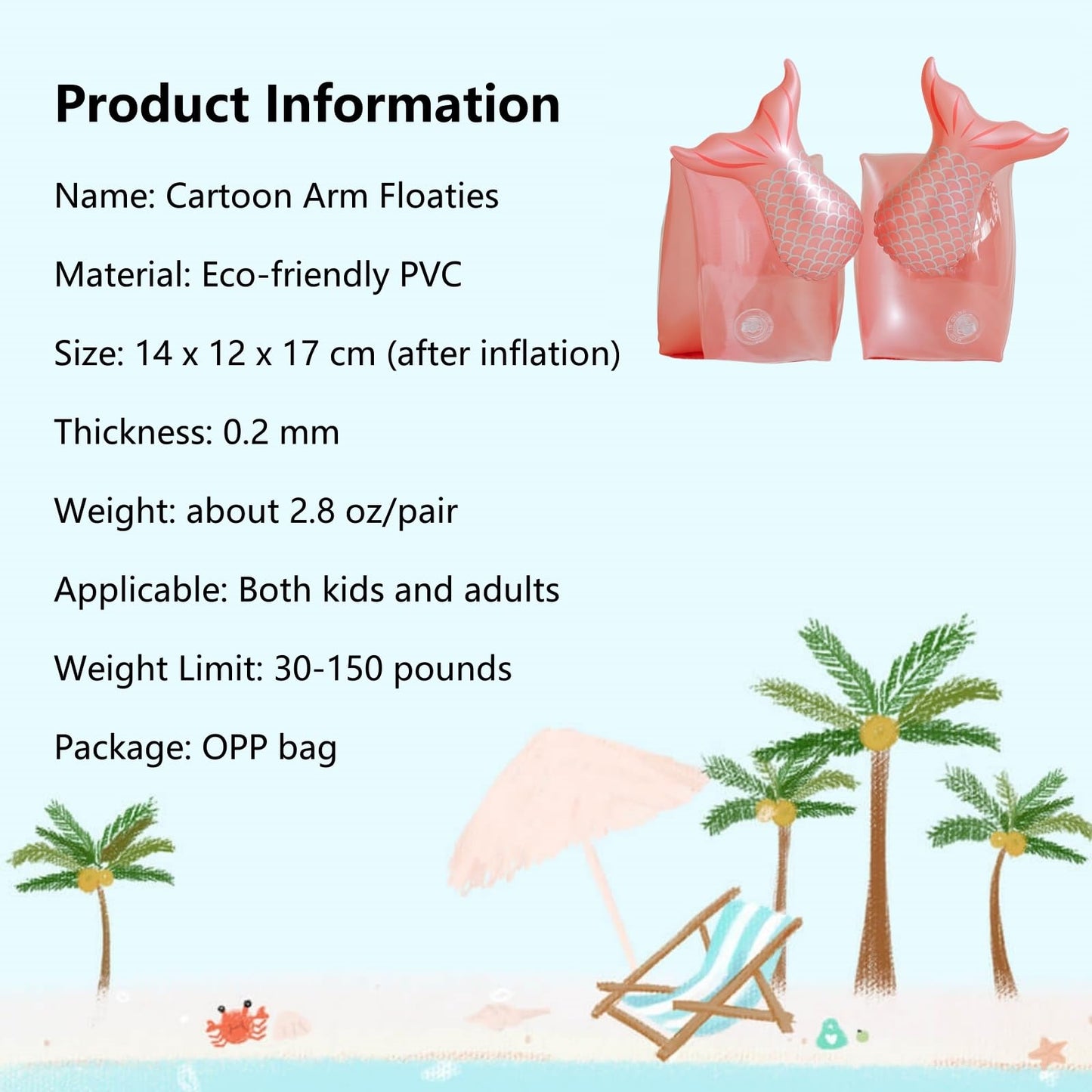 BAITEMJIA Mermaid Arm Floaties for Kids – Cute Cartoon Pool Armbands (Ages 3–12)