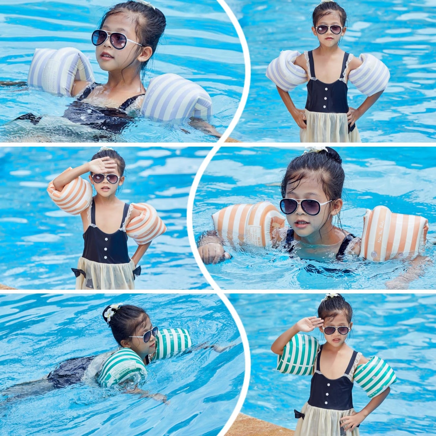 BAITEMJIA Arm Floaties for Kids and Adults - Vintage Blue Stripe Pool Arm Floats