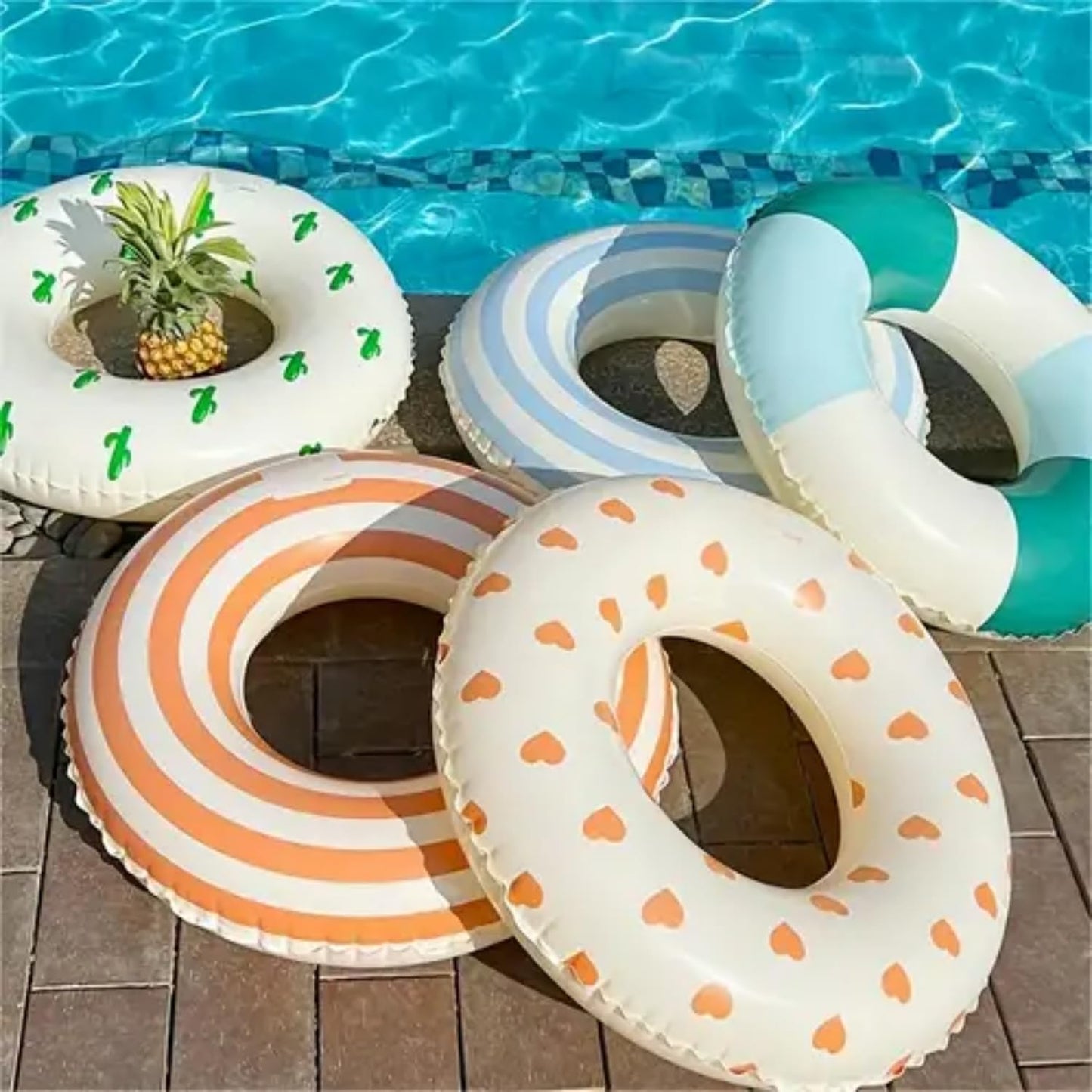 BAITEMJIA Stripes Pink Kids Pool Float – 23in Inflatable Ring for Ages 5-10