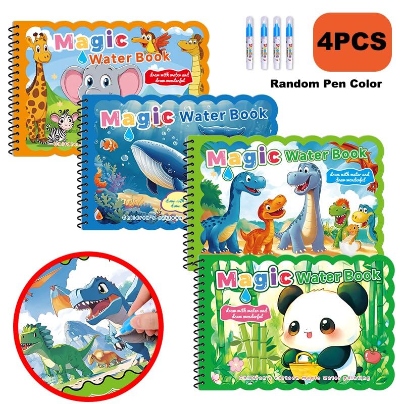 Baiyigs Water Coloring Book for Toddlers 3-5 – Reusable Watercolor Activity Set (4 Themed Books)