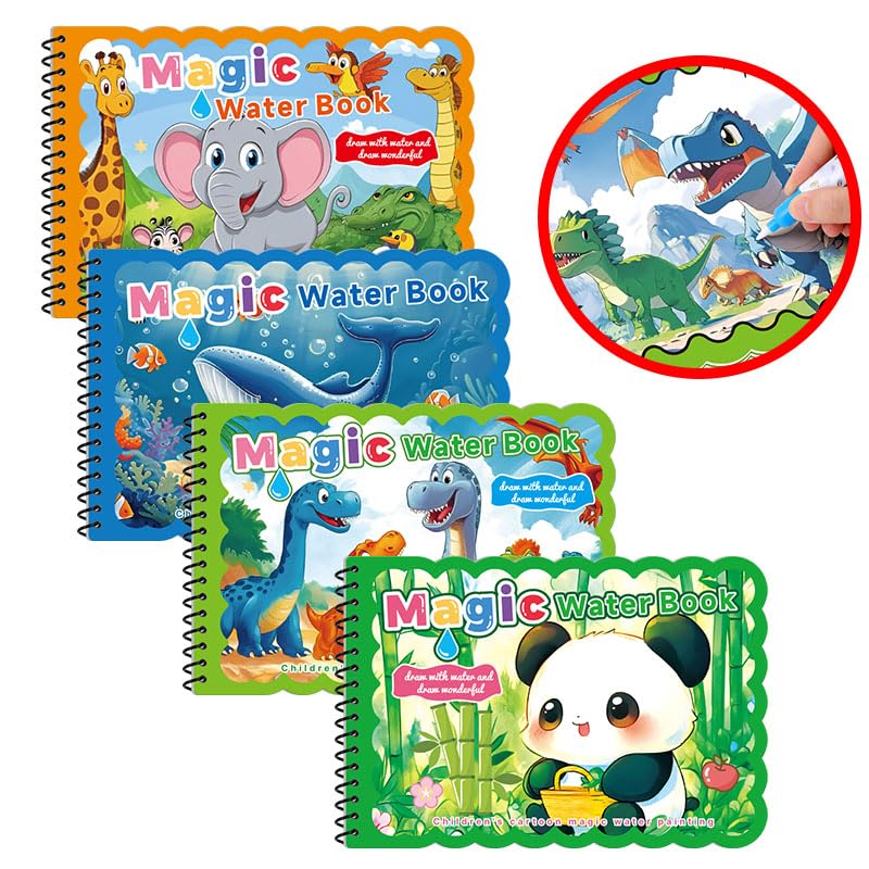Baiyigs Water Coloring Book for Toddlers 3-5 – Reusable Watercolor Activity Set (4 Themed Books)
