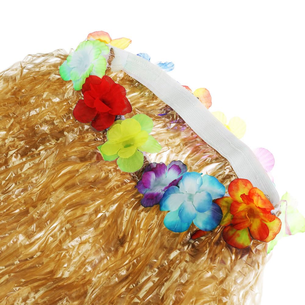 BAJOTAL Hawaiian Luau Grass Skirt Set (32in) Straw – Flowers, Headband, Necklace, Bracelets