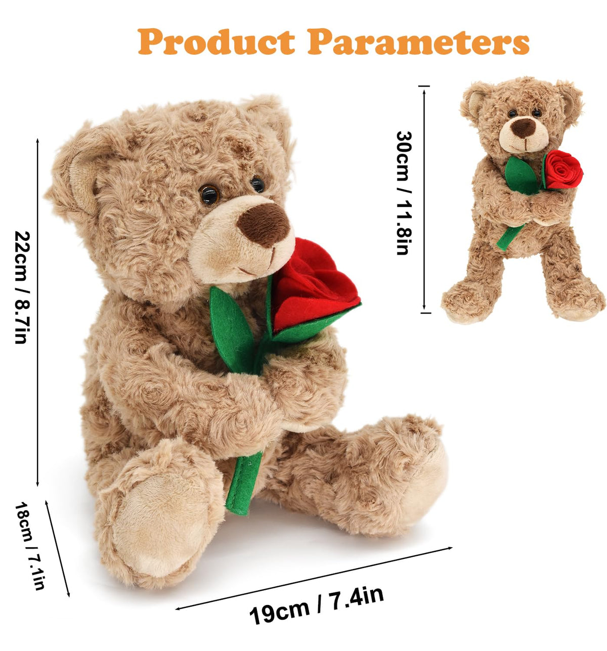 Bakalizoo 12'' Rose Teddy Bear – Soft Plush Gift for Her, Girlfriend, Mom | Cozy Home Decor