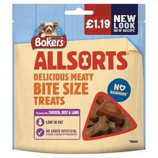 Bakers Allsorts Delicious Bite Size Treats Flavoured with Chicken, Beef & Lamb 98 (Case of 6)