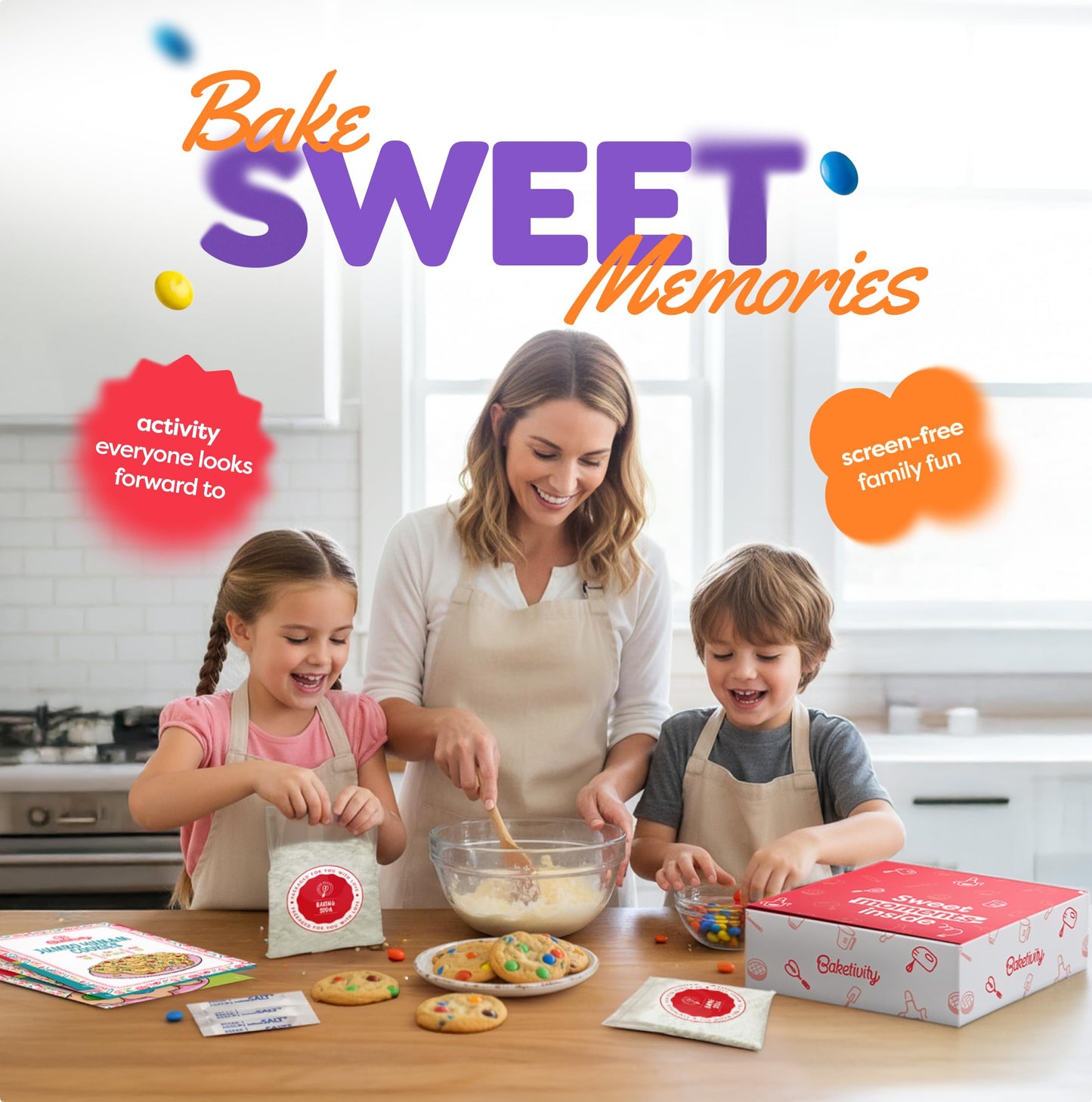 Baketivity Kids Baking DIY Activity Kit – Jumbo Yum&m Cookies, Pre-Measured Ingredients & Easy Recipe