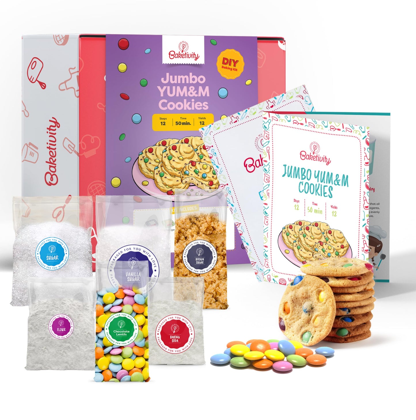 Baketivity Kids Baking DIY Activity Kit – Jumbo Yum&m Cookies, Pre-Measured Ingredients & Easy Recipe