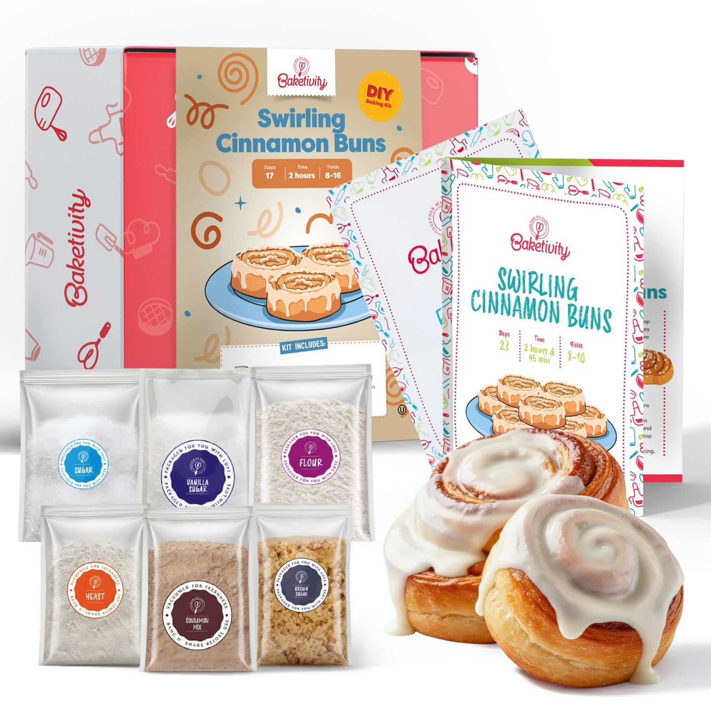 Baketivity Kids Baking DIY Kit – Pre-Measured Cinnamon Buns for Ages 6-12 | Mess-Free Family Baking