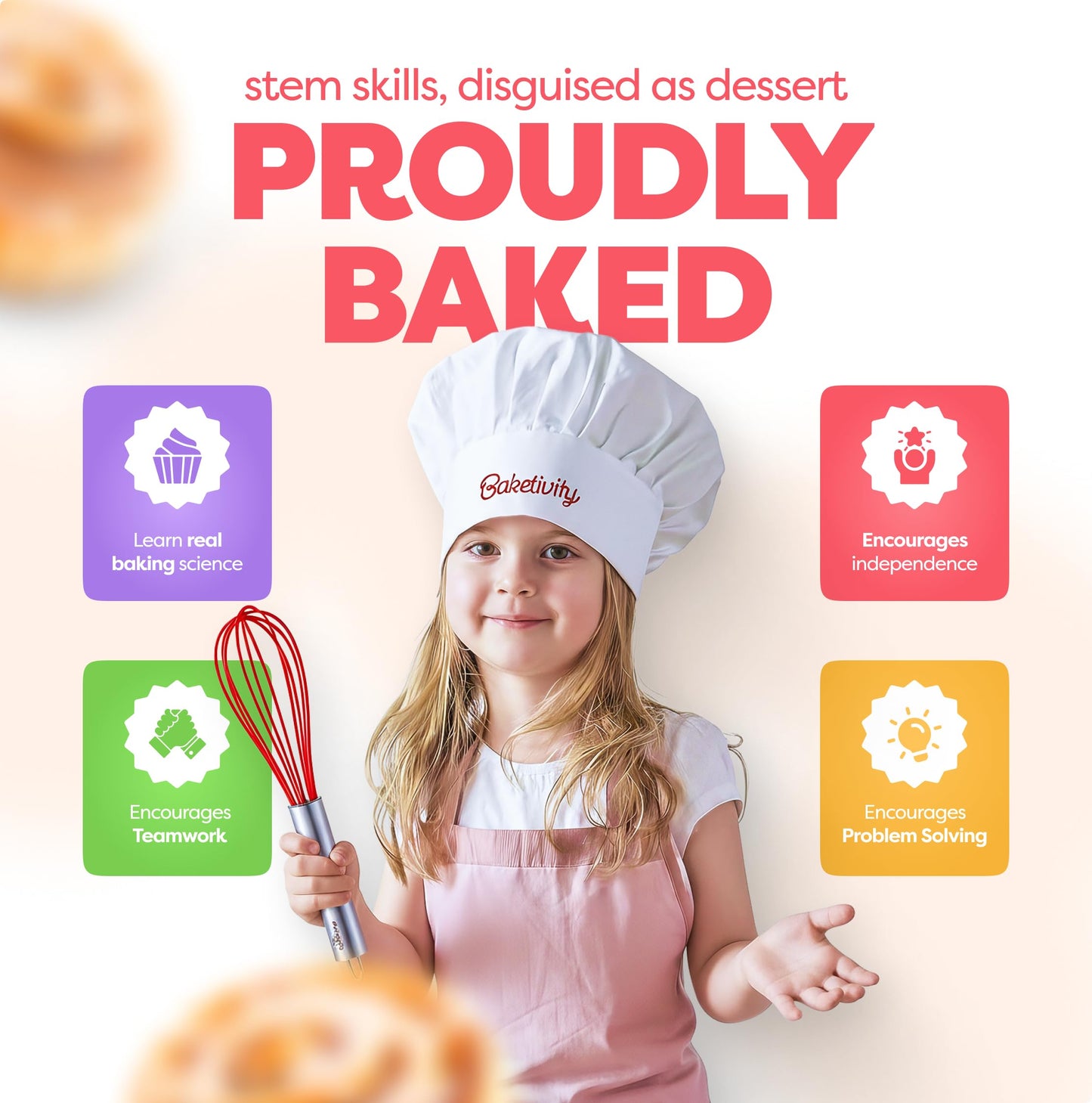 Baketivity Kids Baking DIY Kit – Pre-Measured Cinnamon Buns for Ages 6-12 | Mess-Free Family Baking