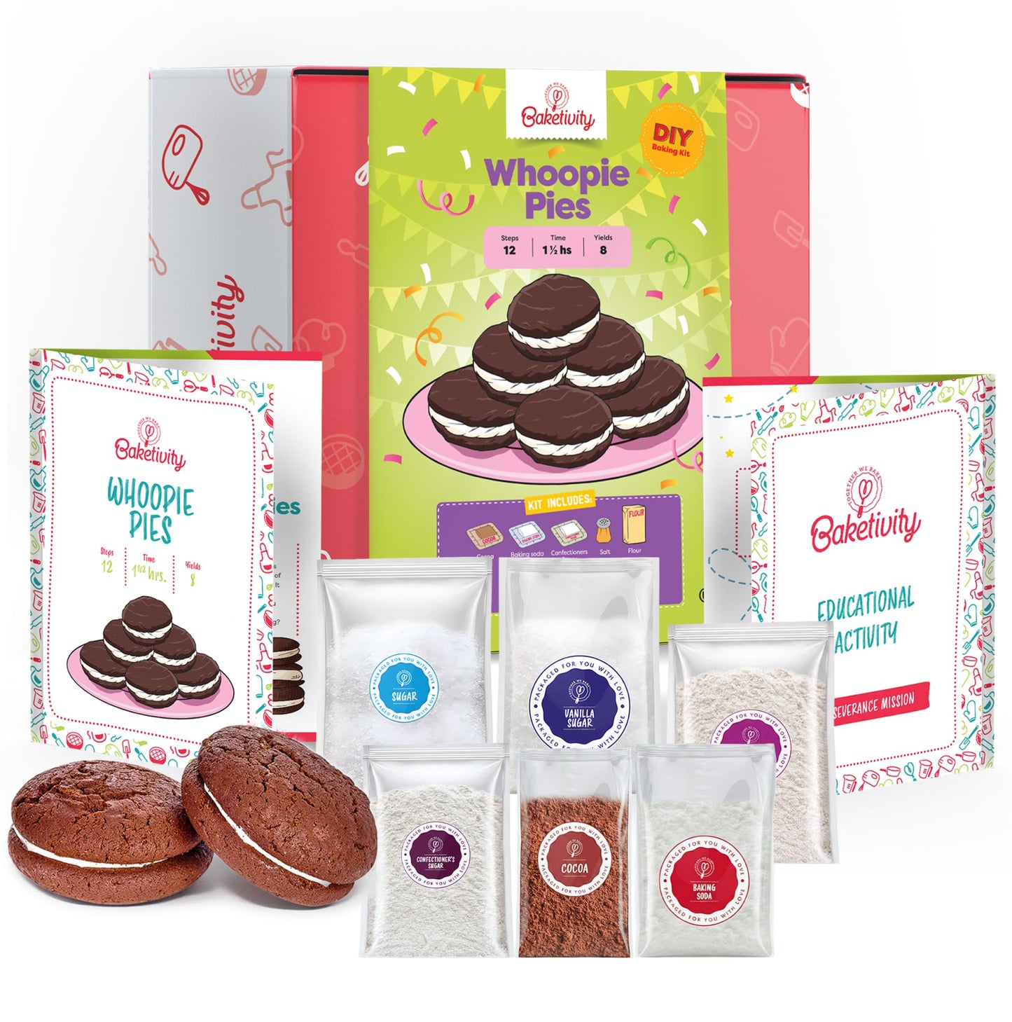 Baketivity Kids Baking Kit – Whoopie Pie DIY with Pre-Measured Ingredients (Ages 4-12)