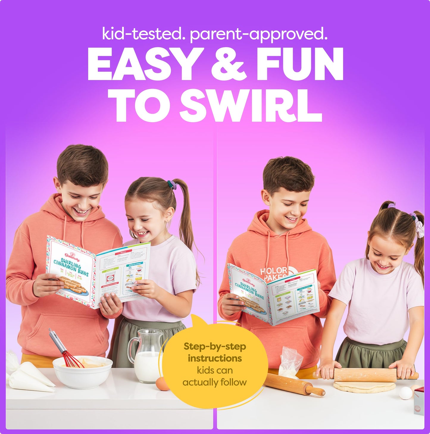 Baketivity Kids Baking DIY Kit – Pre-Measured Cinnamon Buns for Ages 6-12 | Mess-Free Family Baking
