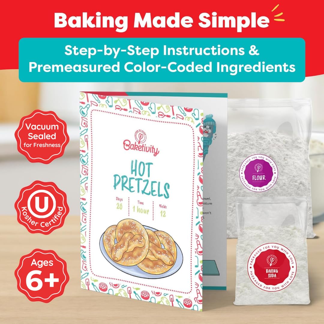 Baketivity Pretzel Making Kit for Kids 5-12+ | Hands-On Baking Set with Recipe & Ingredients