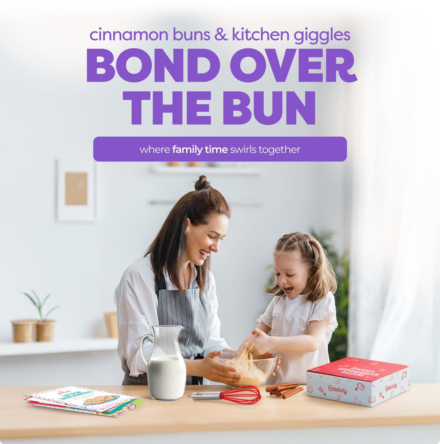 Baketivity Kids Baking DIY Kit – Pre-Measured Cinnamon Buns for Ages 6-12 | Mess-Free Family Baking
