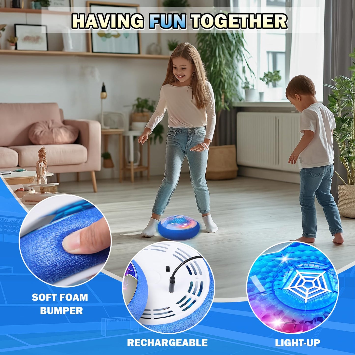 BaLaM Hover Soccer Ball for Kids – Rechargeable Indoor LED Light-Up Ball
