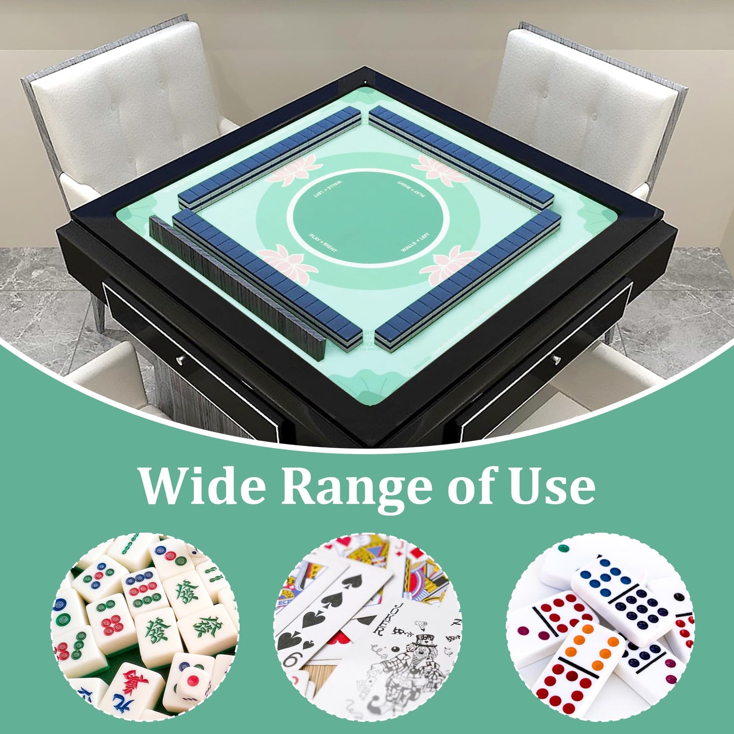 BALAPET Portable Mahjong Mat with Instructions – Anti-Slip, Noise-Reducing Table Cover (Green)