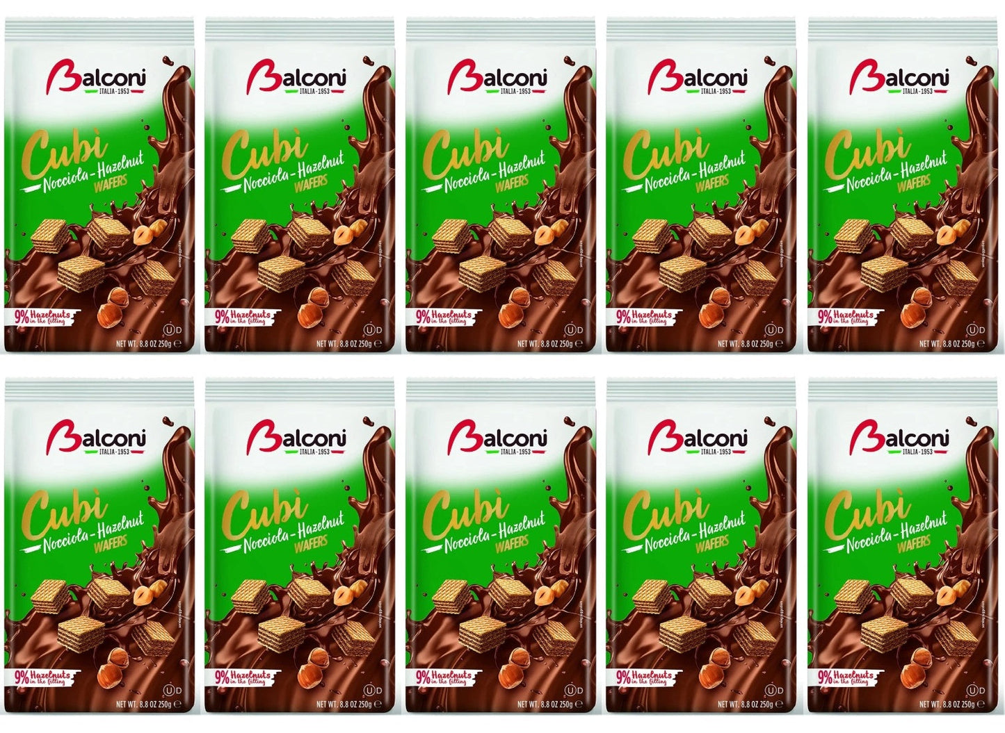 10 x Balconi Cubi Wafer Bag Hazelnut - 250GM