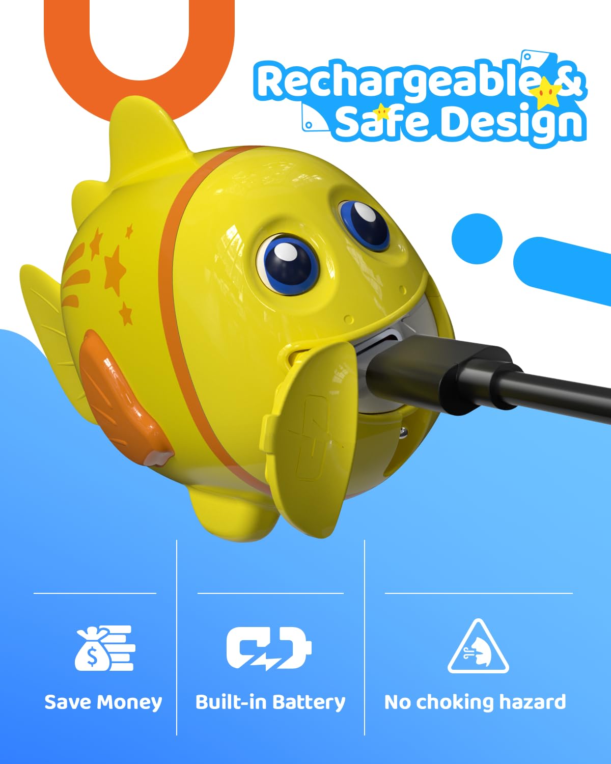 Baldr Rechargeable Swimming Fish Toy with Light-Up Temperature Eyes - Baby Bath and Pool Play