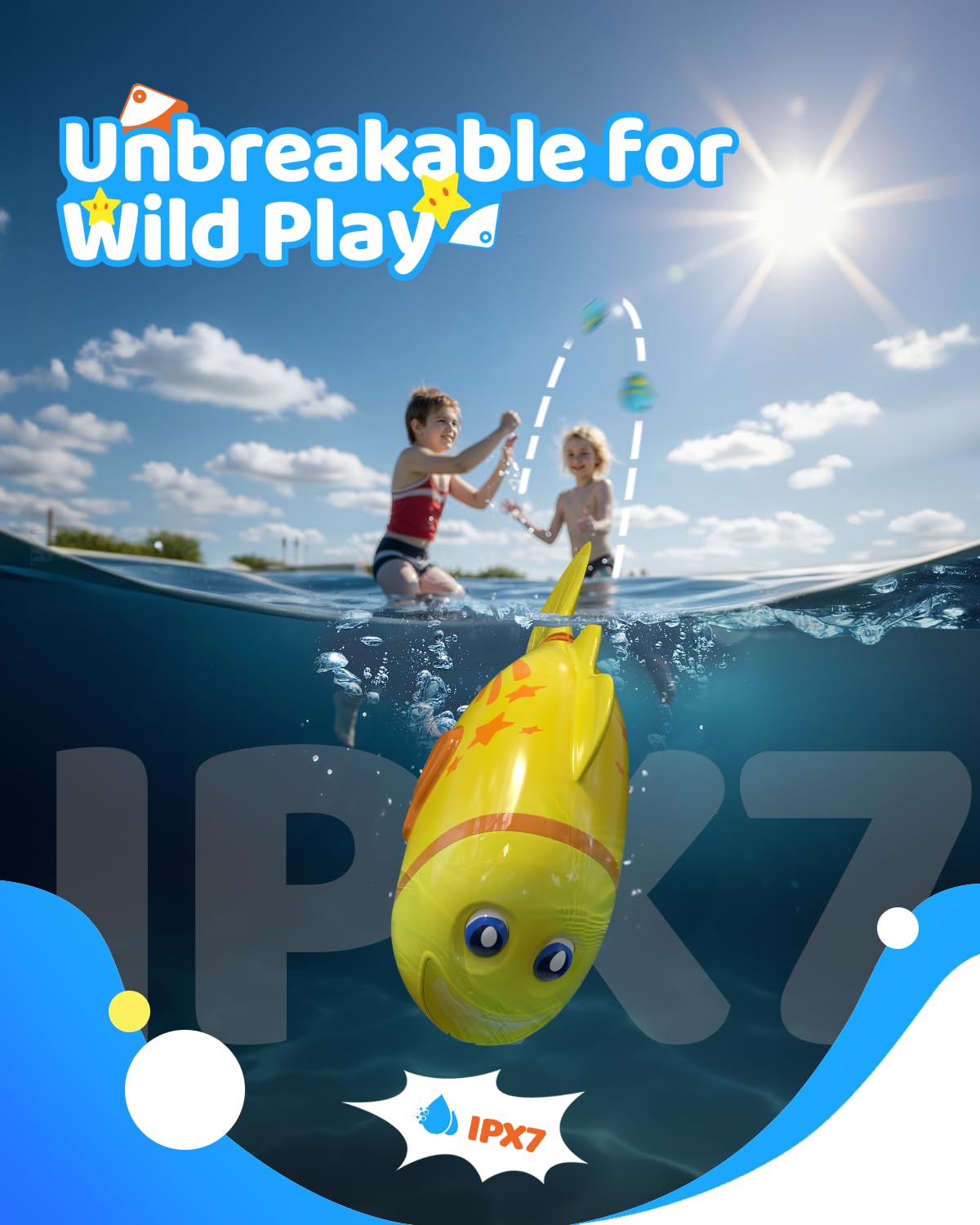 Baldr Rechargeable Swimming Fish Toy with Light-Up Temperature Eyes - Baby Bath and Pool Play