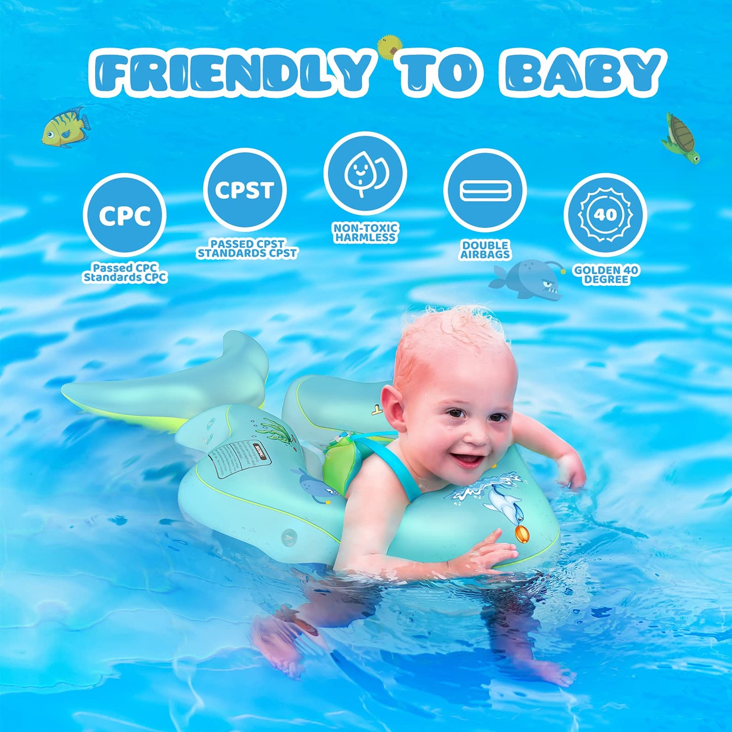 Balhvit No-Flip Baby Pool Float with Canopy – UPF50+ Sun Protection, 3-36 Months