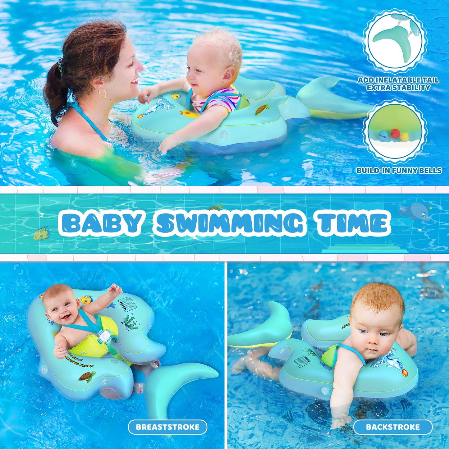 Balhvit No-Flip Baby Pool Float with Canopy – UPF50+ Sun Protection, 3-36 Months