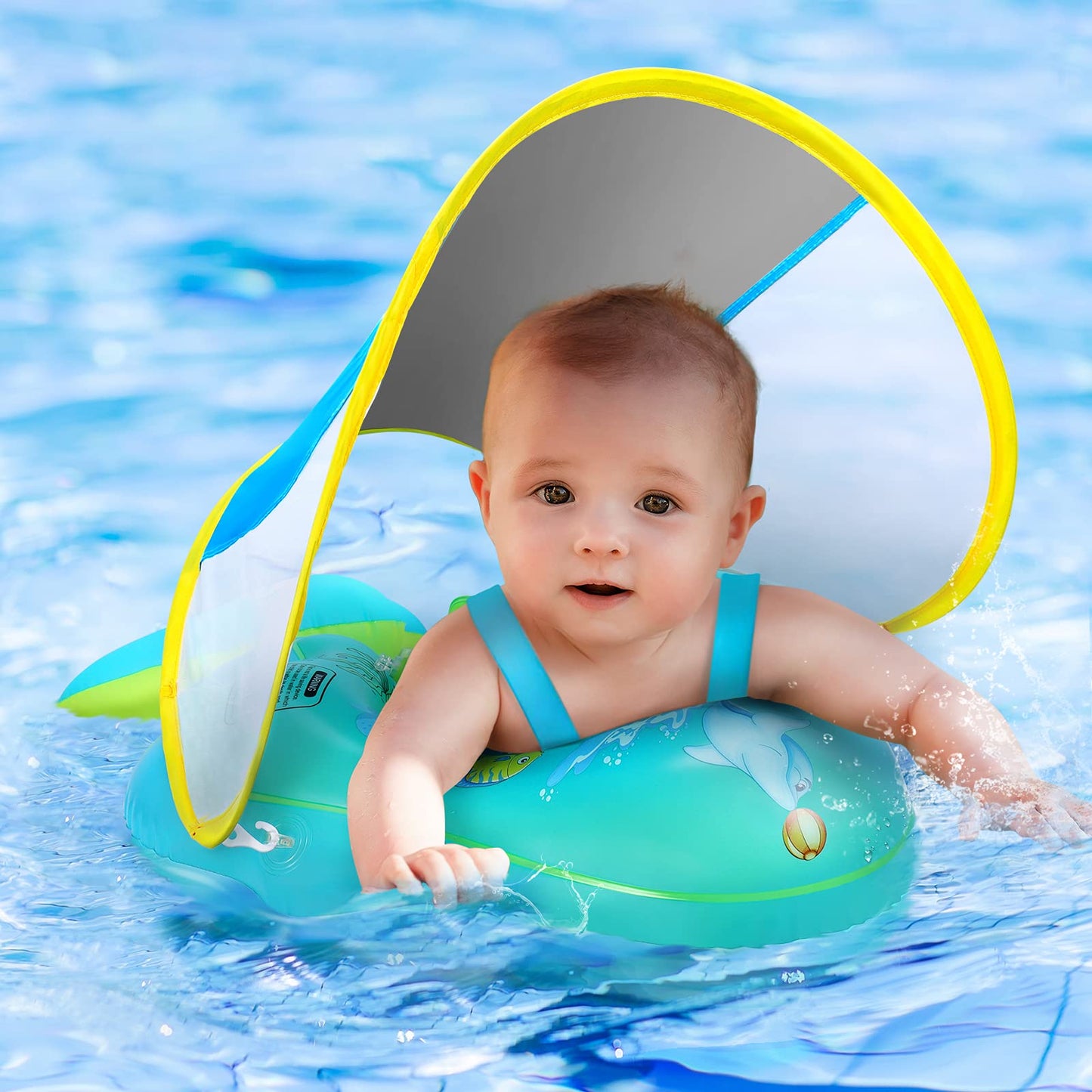 Balhvit No-Flip Baby Pool Float with Canopy – UPF50+ Sun Protection, 3-36 Months
