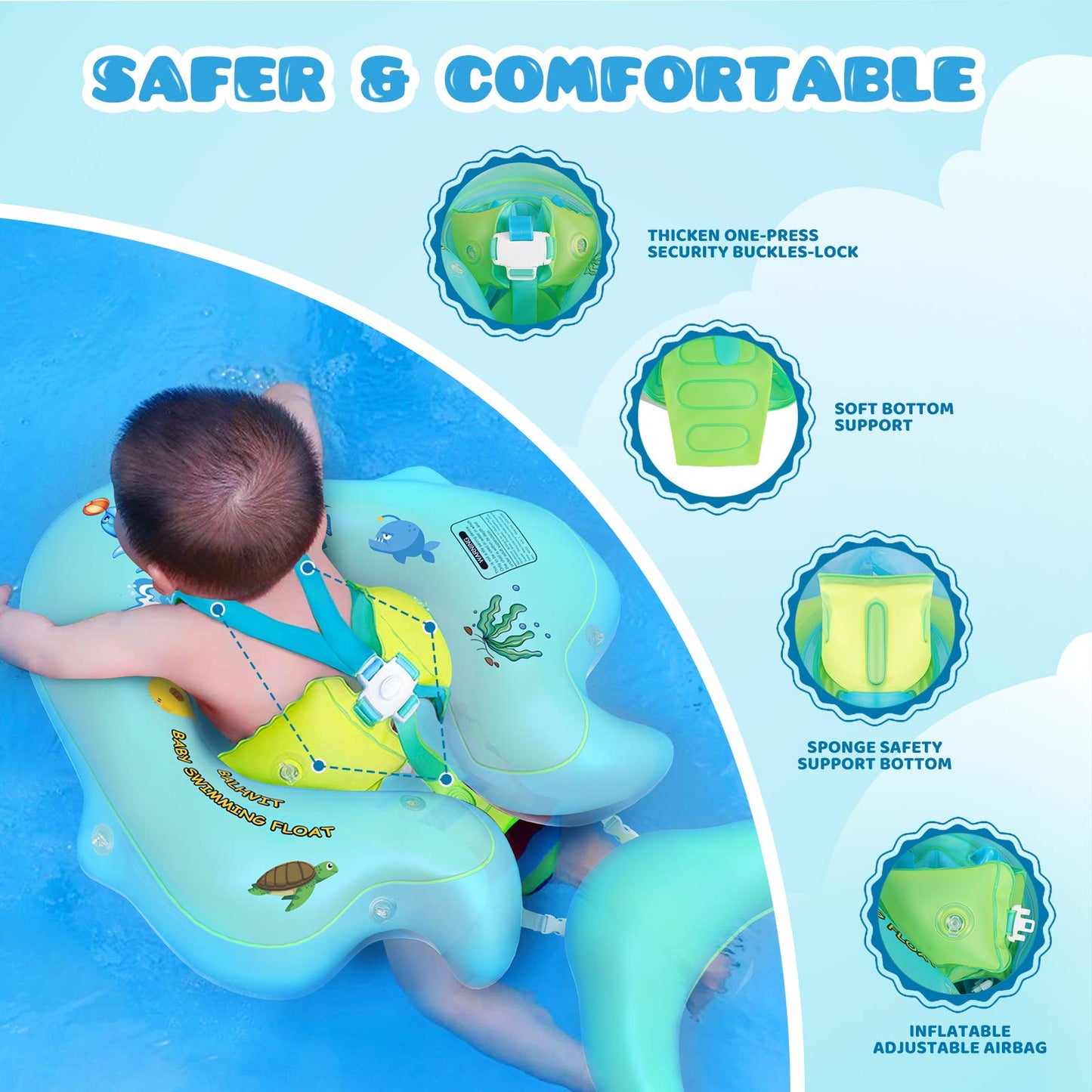 Balhvit No-Flip Baby Pool Float with Canopy – UPF50+ Sun Protection, 3-36 Months